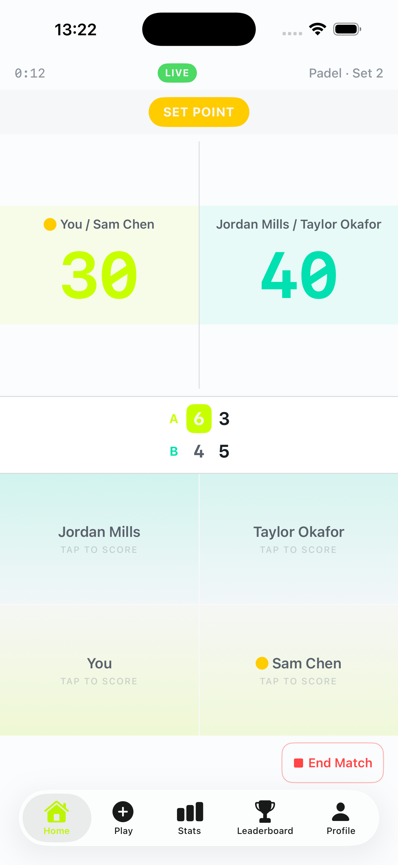 Rallyd scoring on Apple Watch